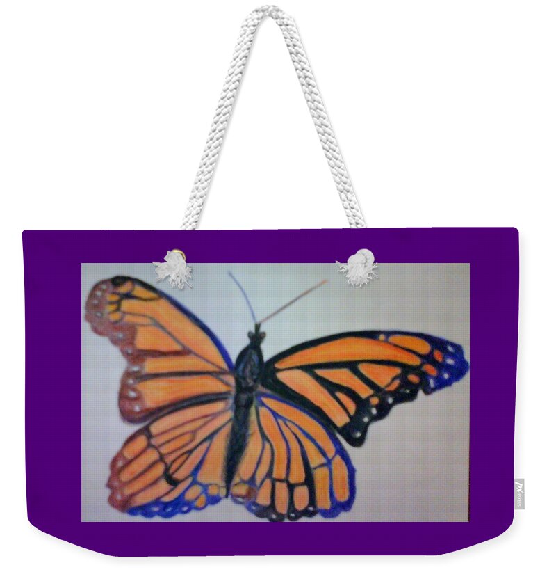 Summer Weekender Tote Bag featuring the mixed media Lovely Summer Monarch by Suzanne Berthier