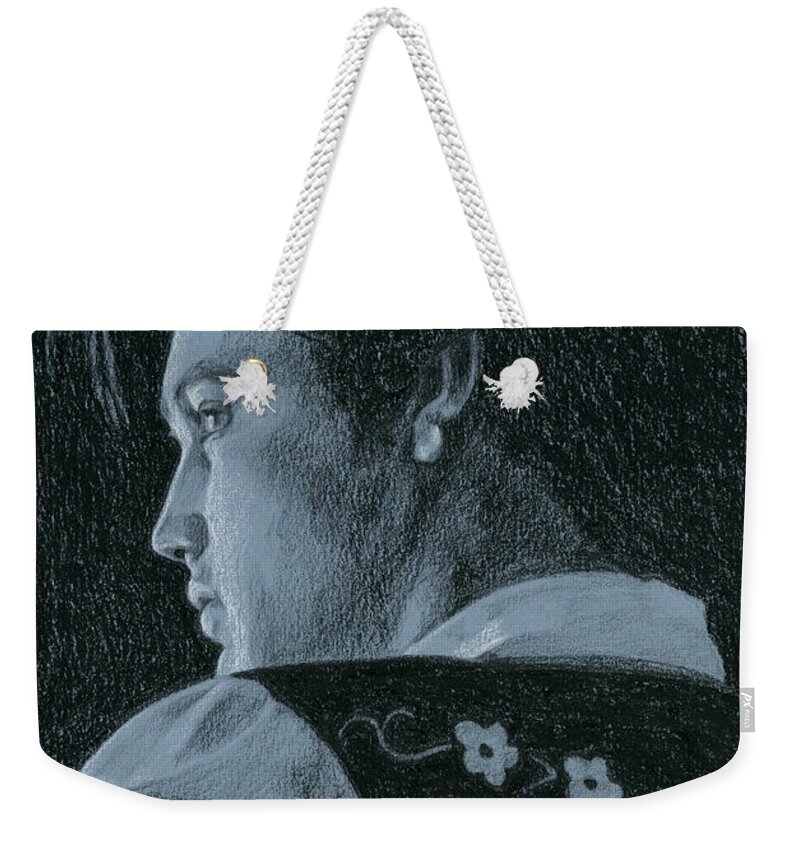 Elvis Weekender Tote Bag featuring the drawing Loving You by Rob De Vries