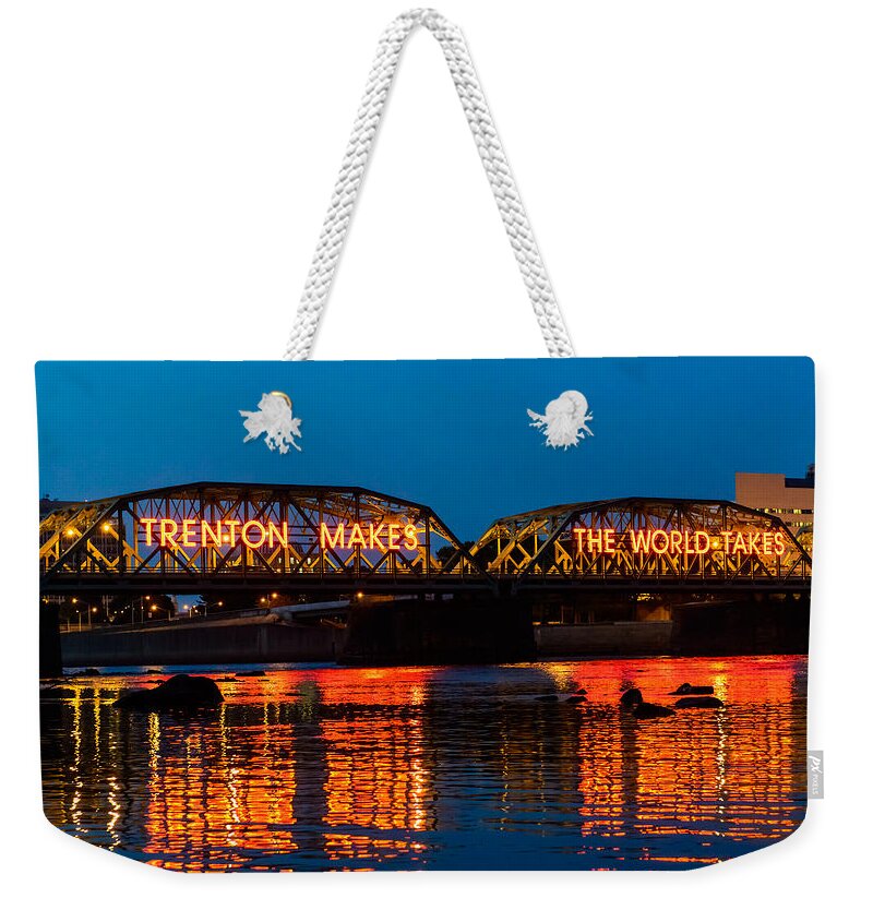 New Jersey Weekender Tote Bag featuring the photograph Lower Trenton Bridge by Louis Dallara