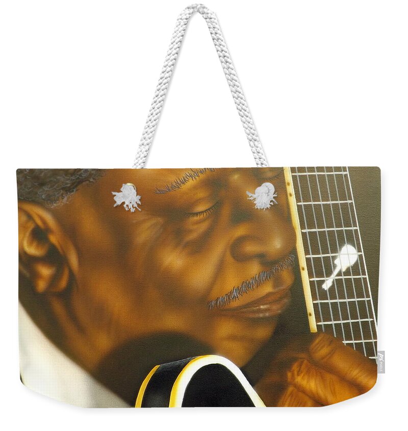 B B King Weekender Tote Bag featuring the painting Lucille by Darren Robinson