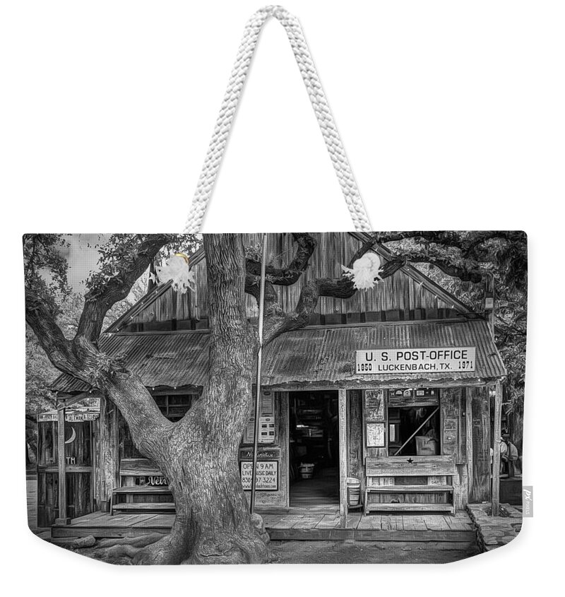 Luckenbach Weekender Tote Bag featuring the photograph Luckenbach 2 Black and White by Scott Norris