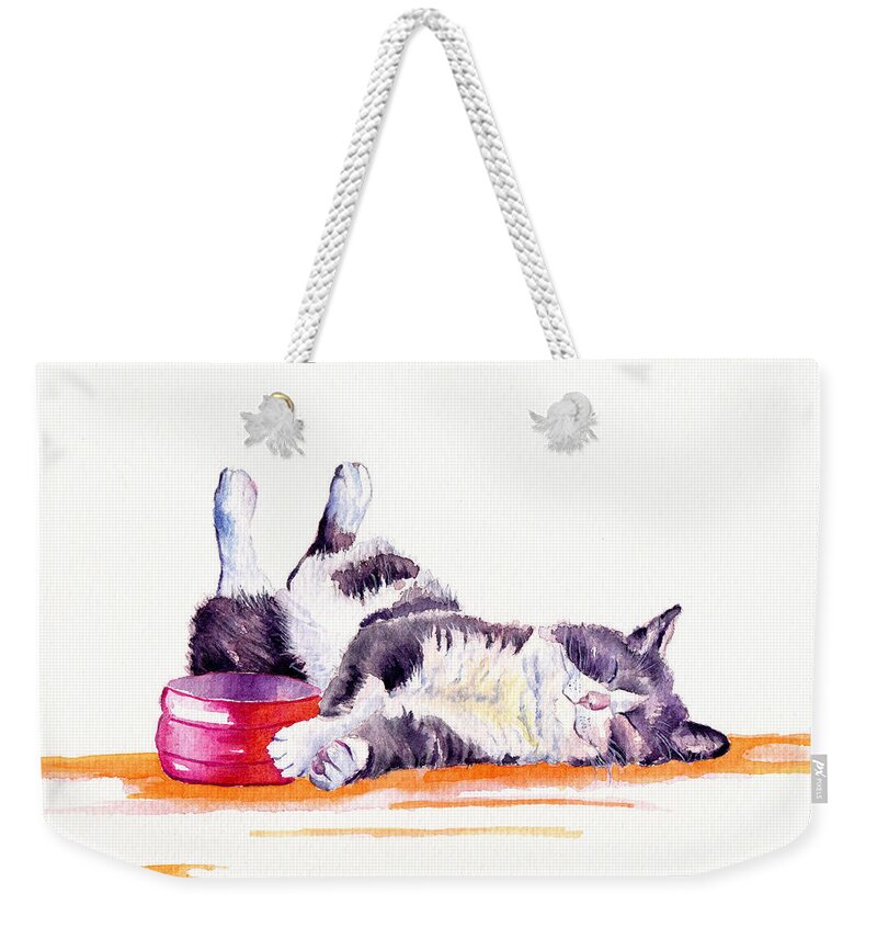 Cat Weekender Tote Bag featuring the painting Lunch Break by Debra Hall