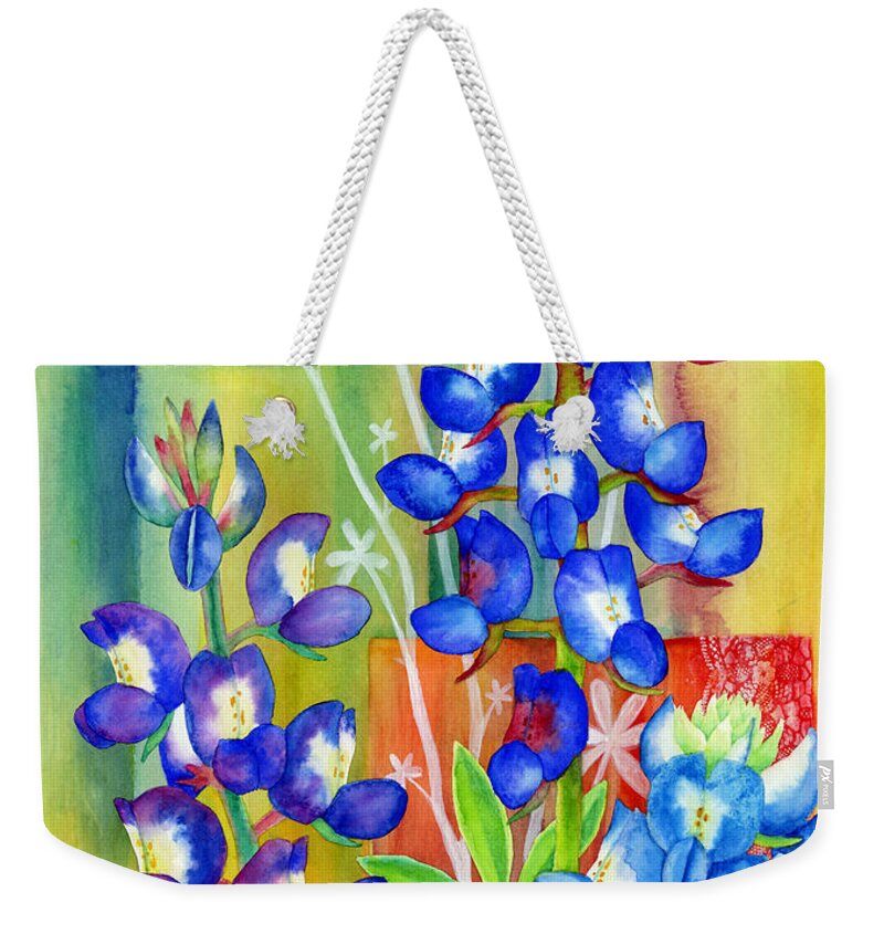 Wild Flower Weekender Tote Bag featuring the painting Lupinus Texensis by Hailey E Herrera