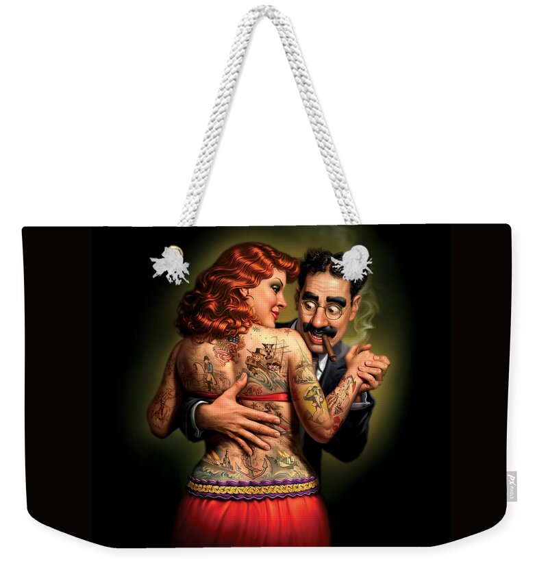 Tattoos Weekender Tote Bag featuring the painting Lydia the Tattooed Lady by Mark Fredrickson