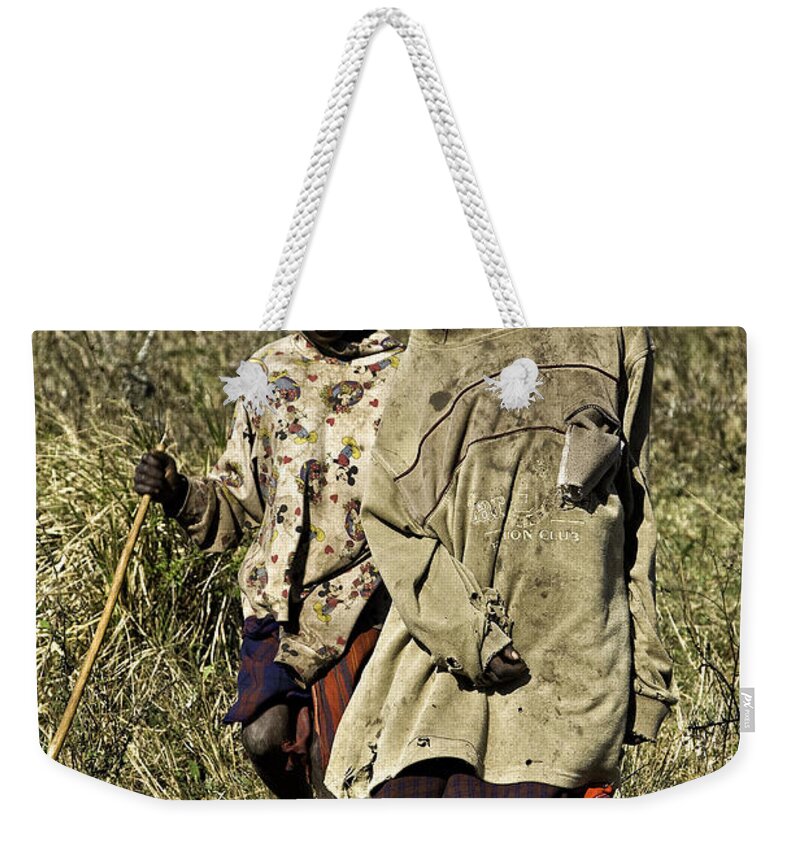 Africa Weekender Tote Bag featuring the photograph Maasai Boys by Timothy Hacker