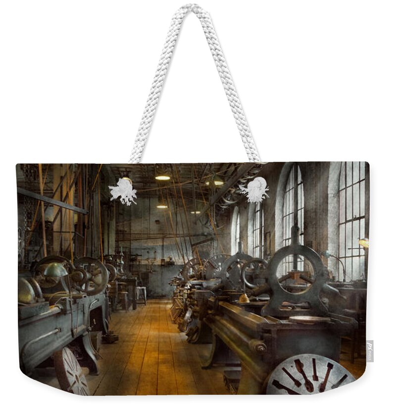 Machinist Weekender Tote Bag featuring the photograph Machinist - Lathes - The original Lather Disc by Mike Savad