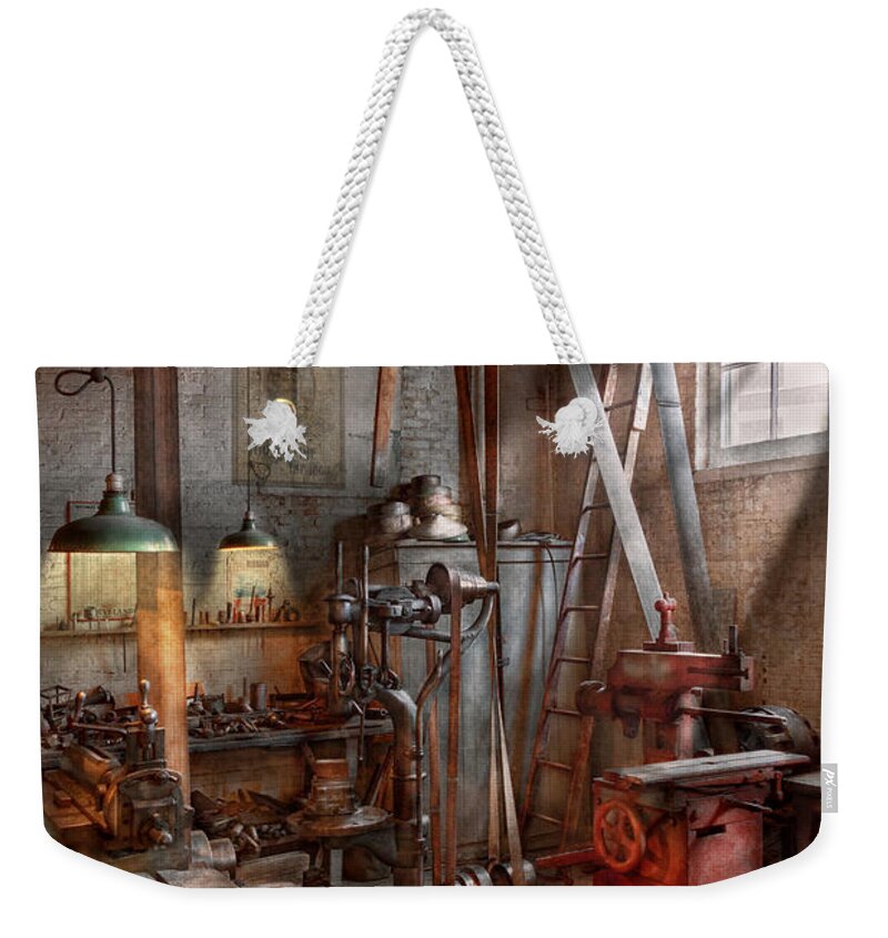 Savad Weekender Tote Bag featuring the photograph Machinist - The modern workshop by Mike Savad