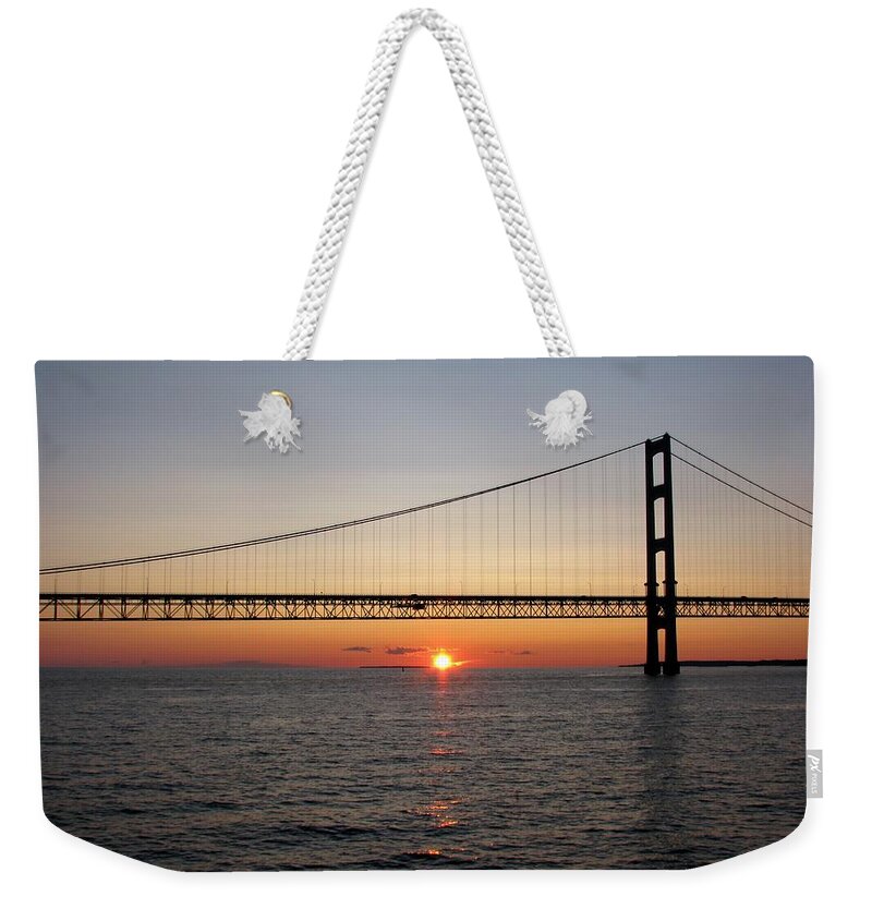 Mackinac Bridge Weekender Tote Bag featuring the photograph Mackinac Bridge Sunset by Keith Stokes