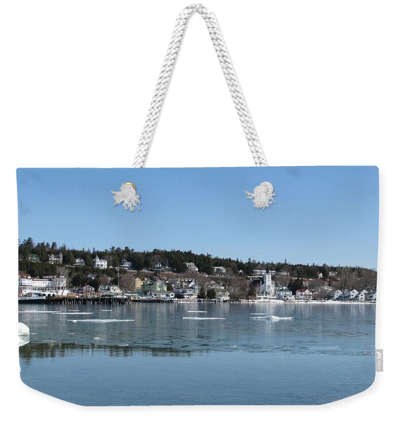 Mackinac Island Weekender Tote Bag featuring the photograph Mackinac Island in winter - Ste. Anne's Church by Keith Stokes