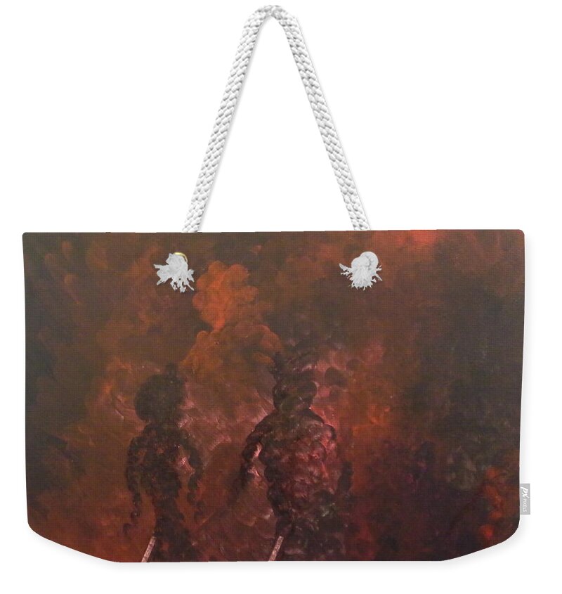 Abstract Weekender Tote Bag featuring the painting Mad People by Pamela Henry