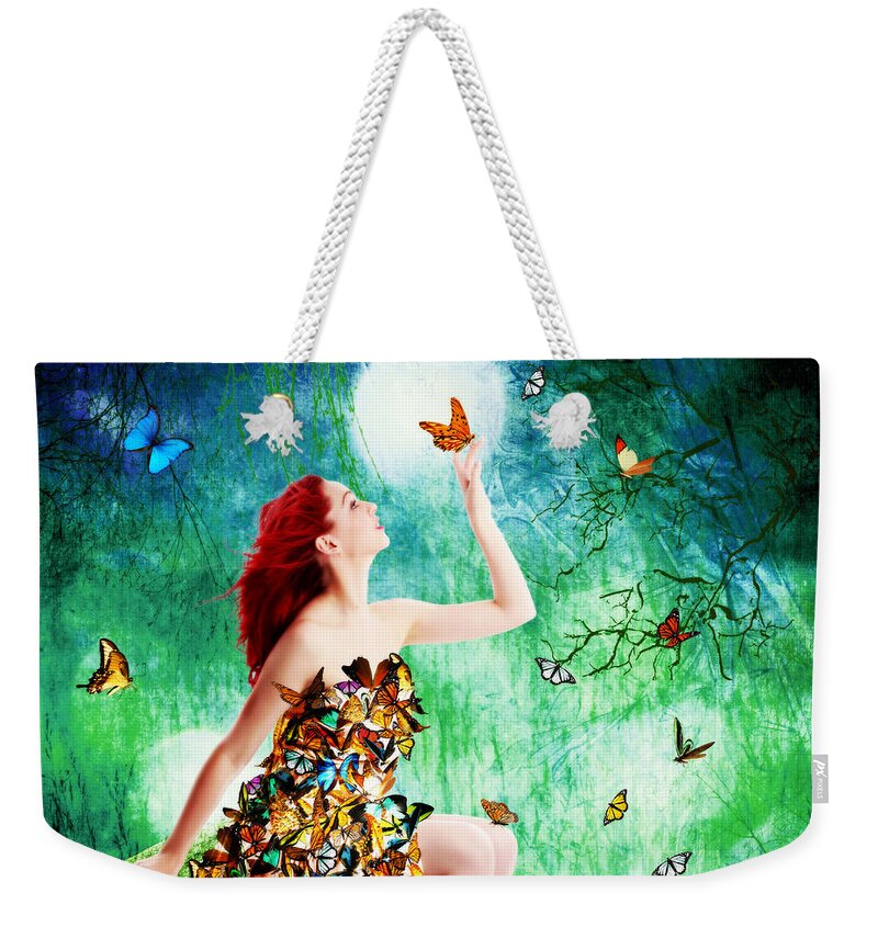 Butterflies Weekender Tote Bag featuring the digital art Madam Butterfly by Linda Lees
