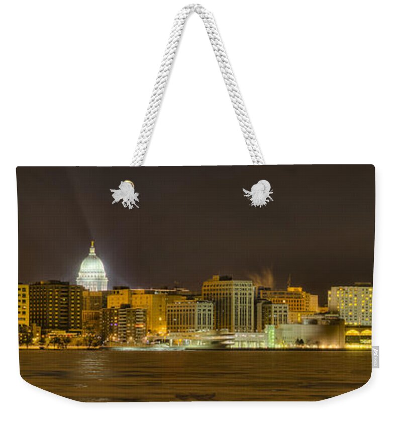 Capitol Weekender Tote Bag featuring the photograph Madison - Wisconsin City panorama - no fireworks by Steven Ralser