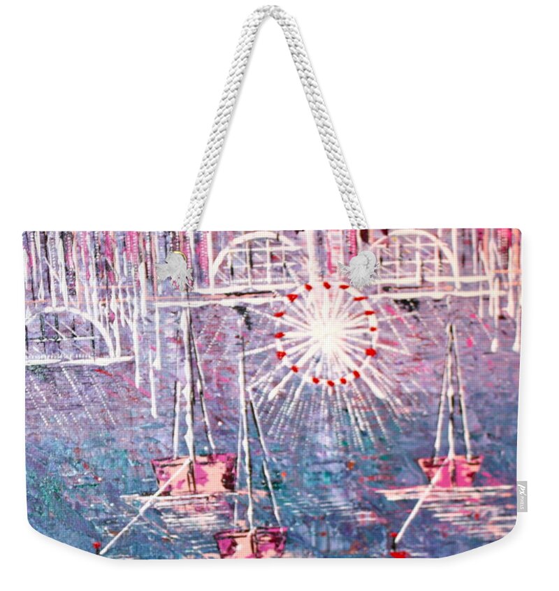 Sailboats Weekender Tote Bag featuring the painting Belmont Turn Magenta Chicago by George Riney