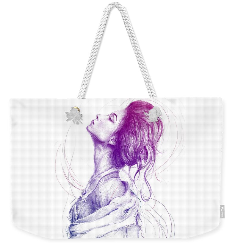 Pencil Portrait Weekender Tote Bag featuring the drawing Purple Fashion Illustration by Olga Shvartsur