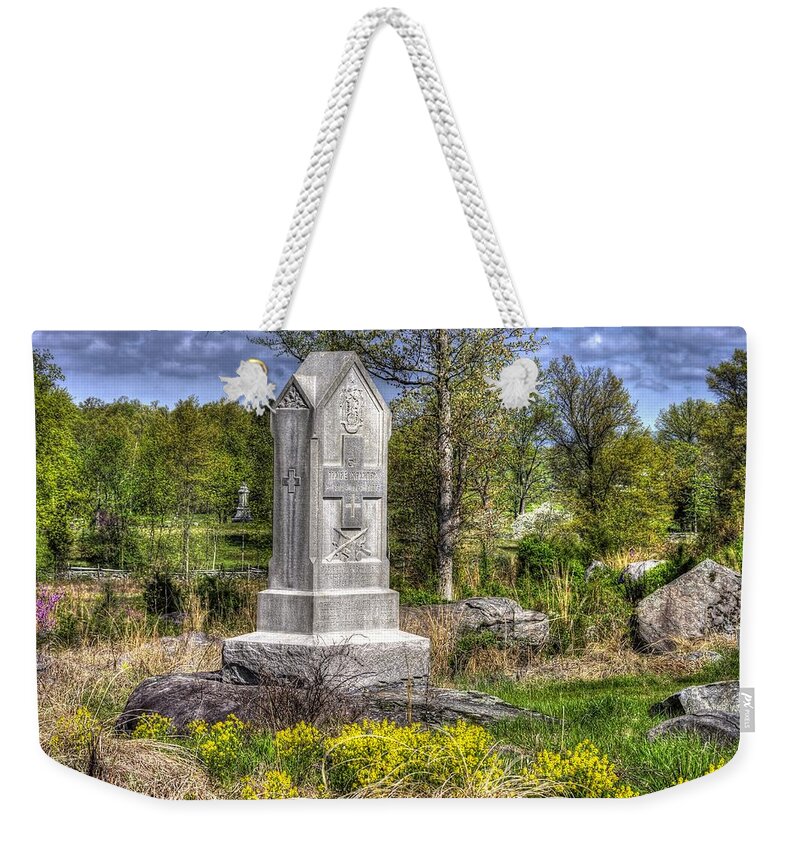 Civil War Weekender Tote Bag featuring the photograph Maine at Gettysburg - 5th Maine Volunteer Infantry Regiment Just North of Little Round Top by Michael Mazaika