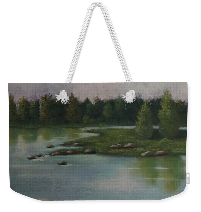 Maine Weekender Tote Bag featuring the pastel Maine Reflections by Carol Corliss