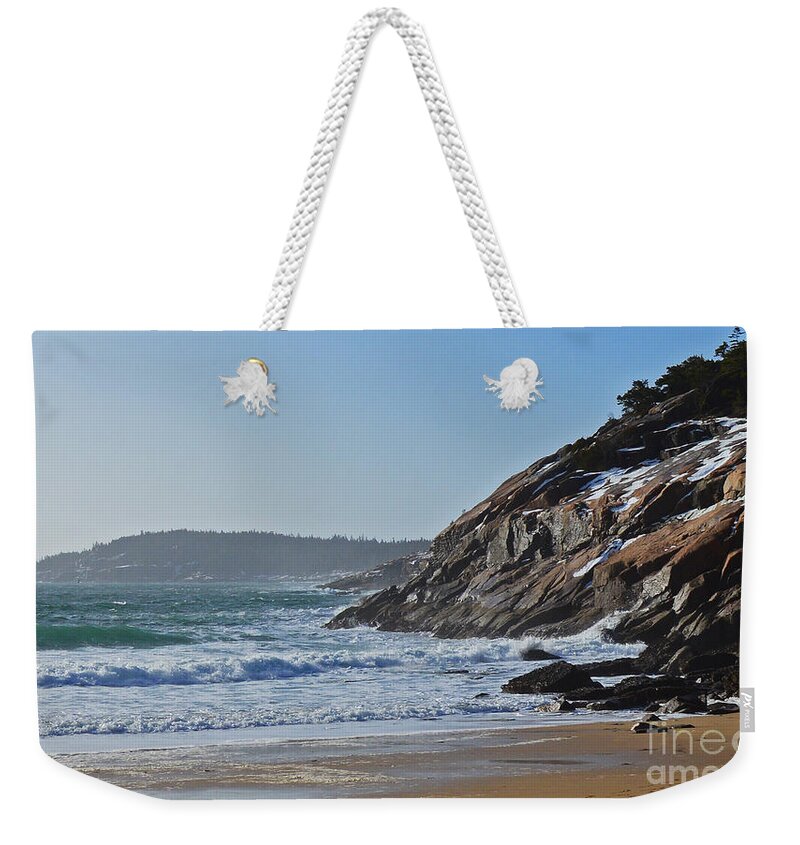 Maine Weekender Tote Bag featuring the photograph Maine Surfing Scene by Meandering Photography