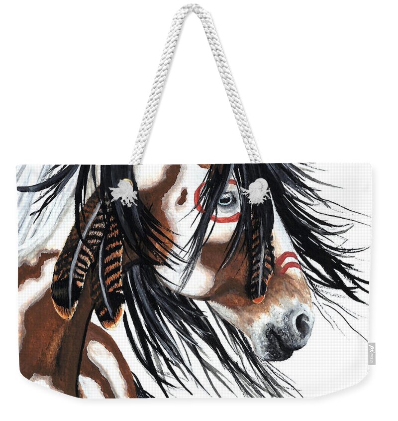 Horse Weekender Tote Bag featuring the painting Majestic Pinto horse by AmyLyn Bihrle
