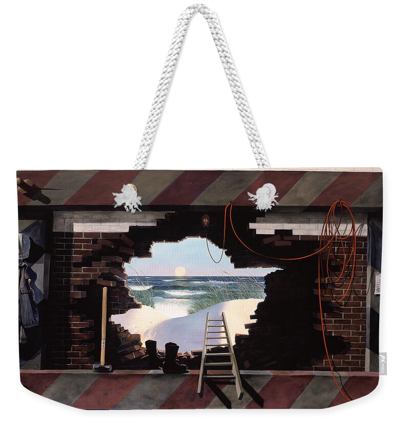 Man Escapes Weekender Tote Bag featuring the painting Man Escapes by Blue Sky