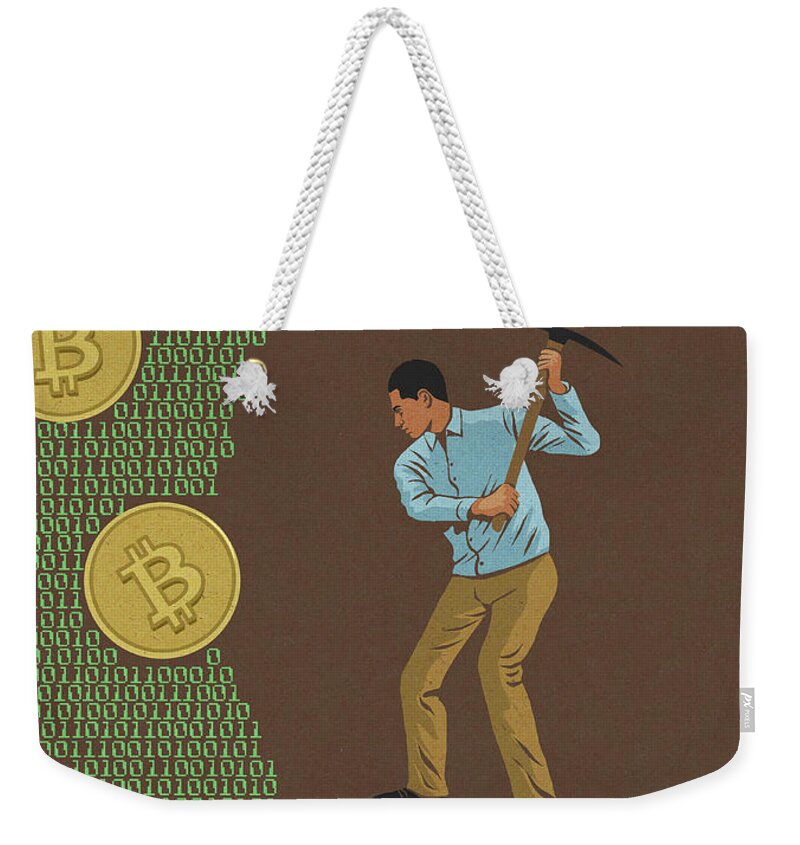 20-24 Years Weekender Tote Bag featuring the photograph Man Mining For Bitcoins In Computer Code by Ikon Images