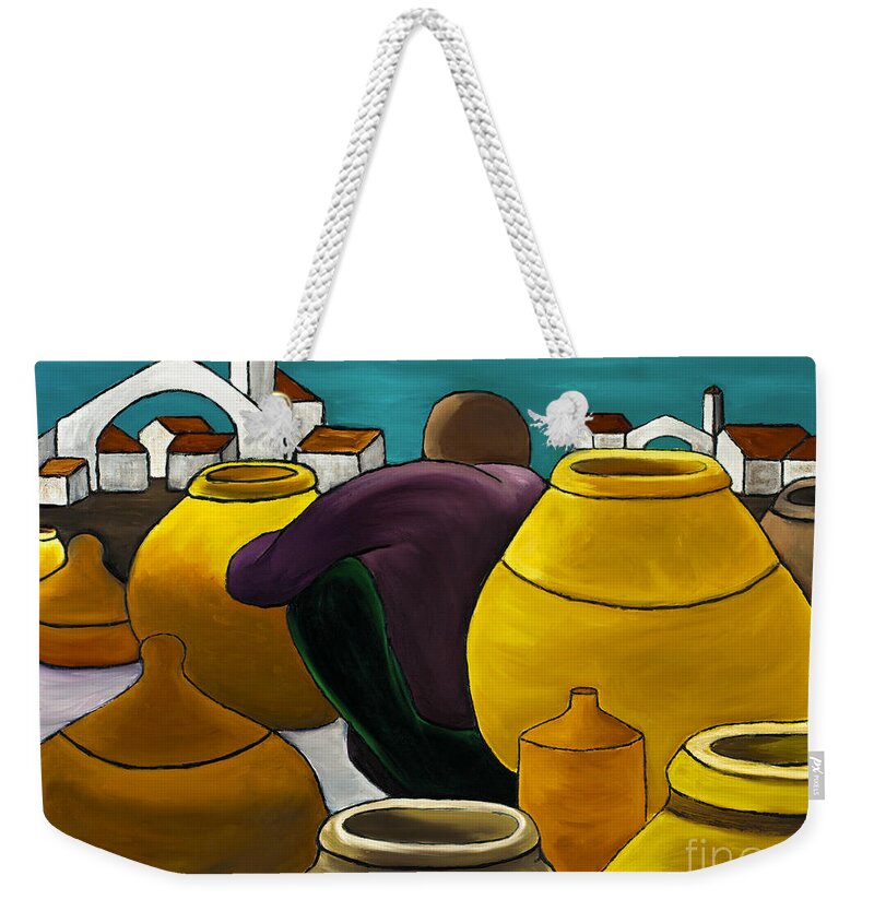 Pots Weekender Tote Bag featuring the painting Man Selling Pots by William Cain