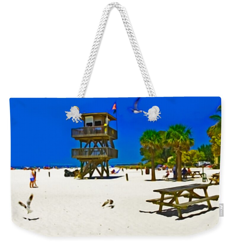 Rolf Bertram Weekender Tote Bag featuring the photograph Manatee Beach Cafe by Rolf Bertram