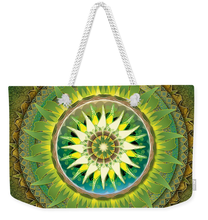 Mandala Weekender Tote Bag featuring the digital art Mandala Green by Peter Awax