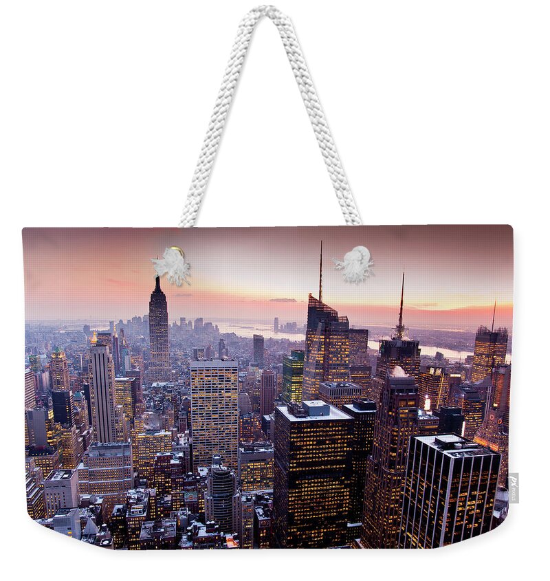 Architectural Feature Weekender Tote Bag featuring the photograph Manhattan Hi-rise Buildings And Empire by Richard I'anson