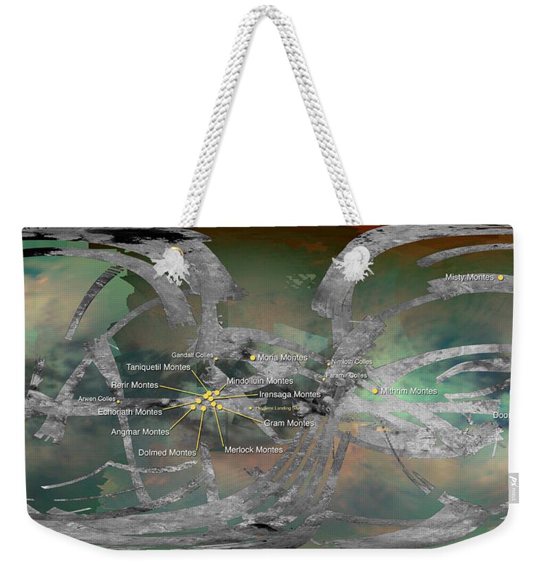 Science Weekender Tote Bag featuring the photograph Map Of Mountains On Titan, Saturns Moon by Science Source