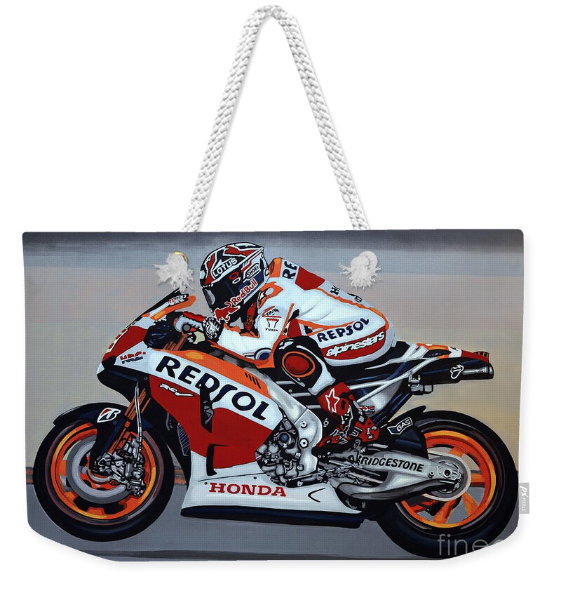 Marc Marquez Weekender Tote Bag featuring the painting Marc Marquez by Paul Meijering