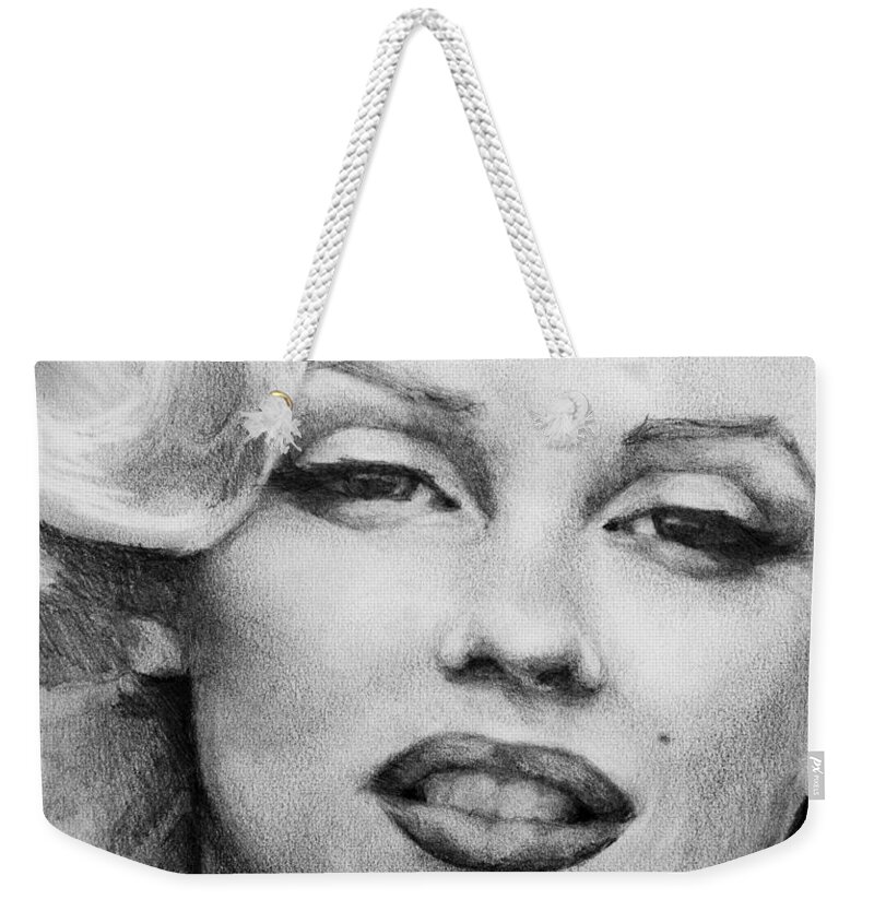 Marilyn Monroe Weekender Tote Bag featuring the painting Marilyn Monroe - Close Up by Jani Freimann