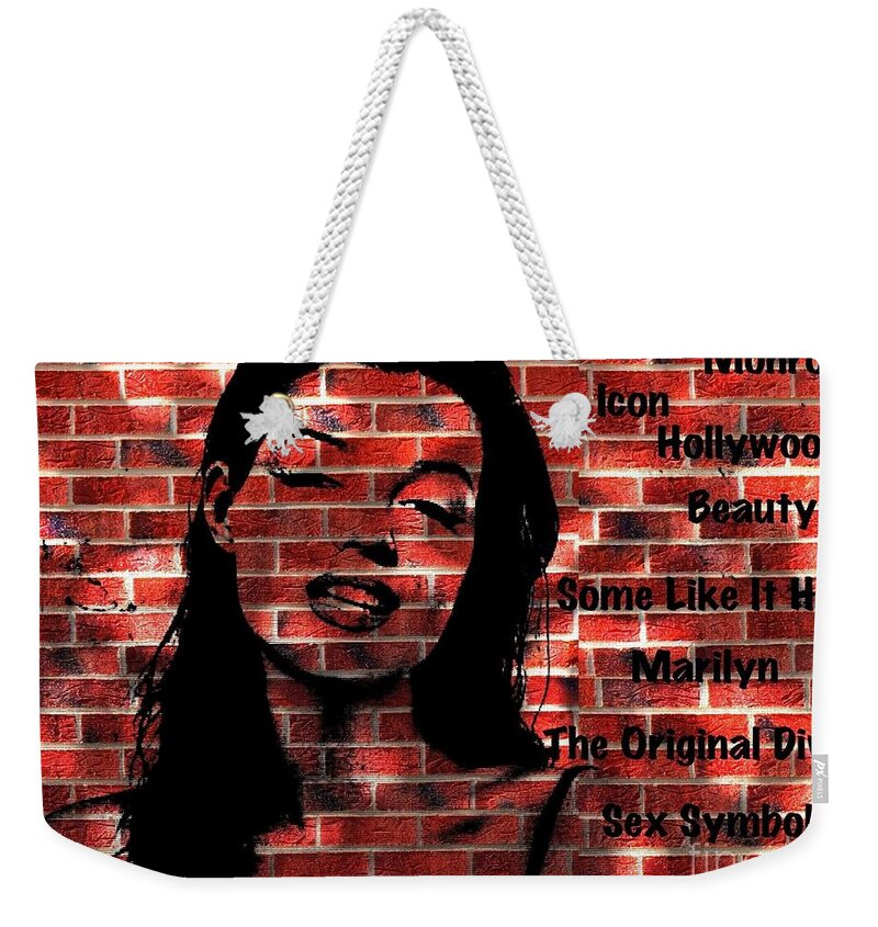 Marilyn Monroe Weekender Tote Bag featuring the digital art Marilyn Monroe on The Wall by Saundra Myles
