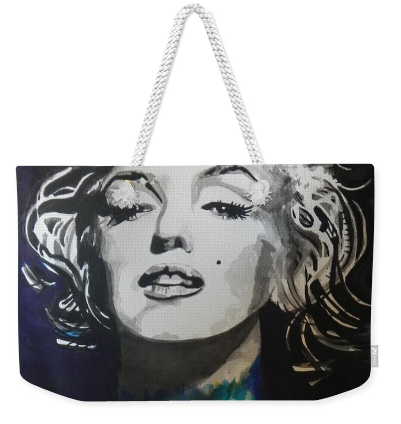 Watercolor Painting Weekender Tote Bag featuring the painting Marilyn Monroe..2 by Chrisann Ellis