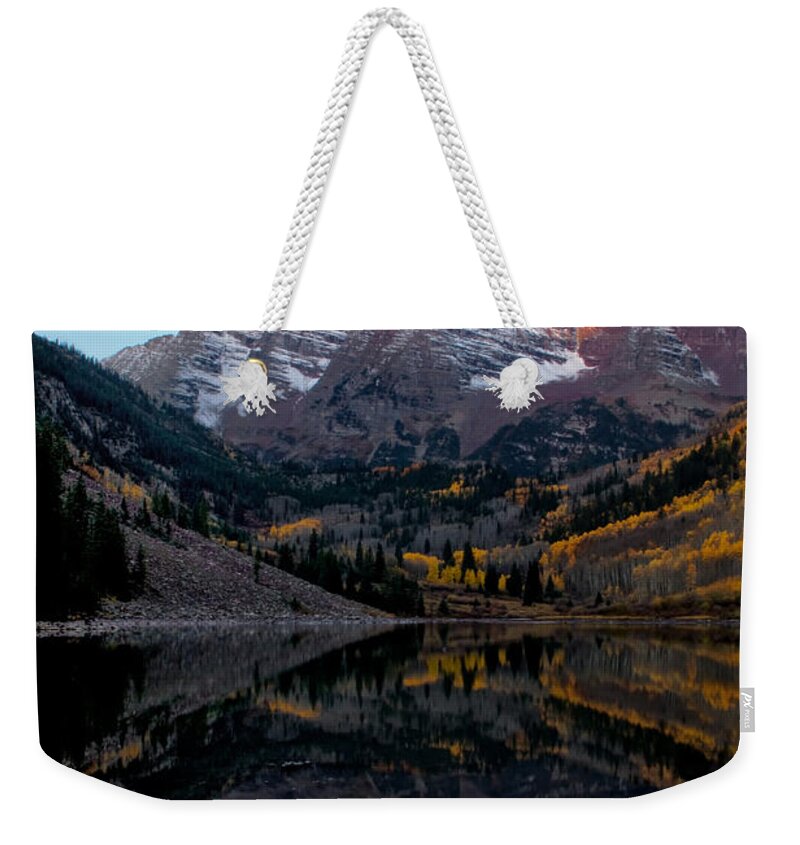 Maroon Bells Weekender Tote Bag featuring the photograph Maroon Bells by Ronda Kimbrow