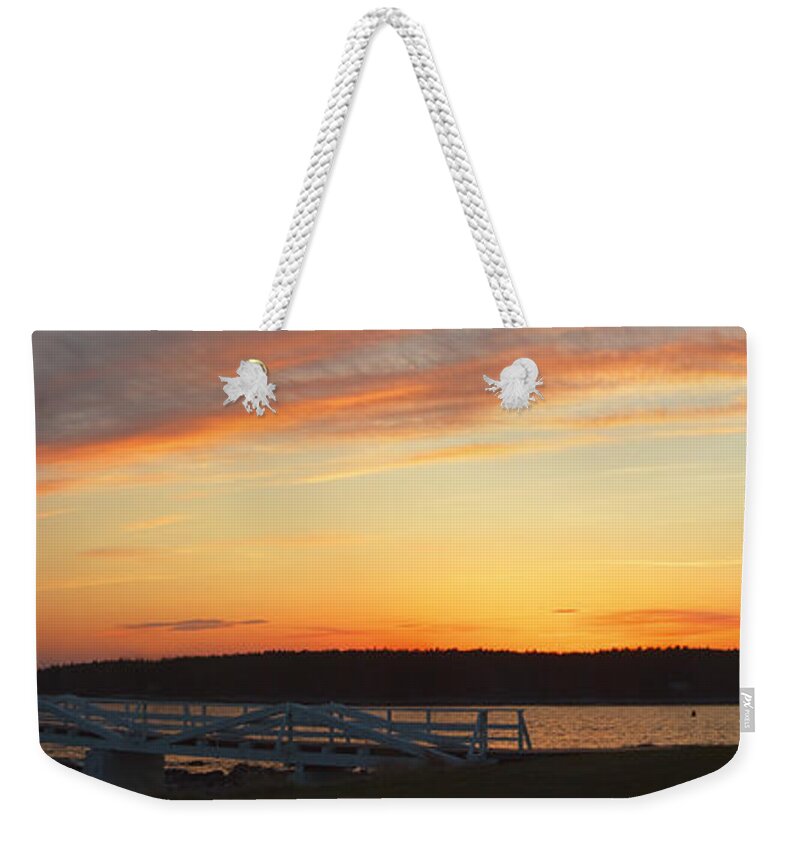 Marshall Point Weekender Tote Bag featuring the photograph Marshall Point Lighthouse Panorama at Sunset in Maine by Keith Webber Jr