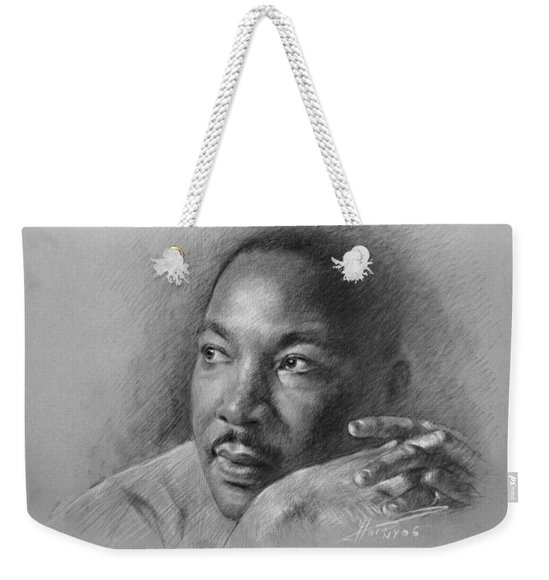 Portrait Weekender Tote Bag featuring the drawing Martin Luther King Jr by Ylli Haruni