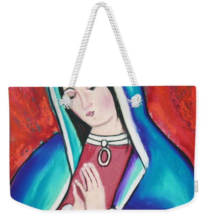Lady Of Guadalupe Weekender Tote Bag featuring the painting Mary by Melinda Etzold
