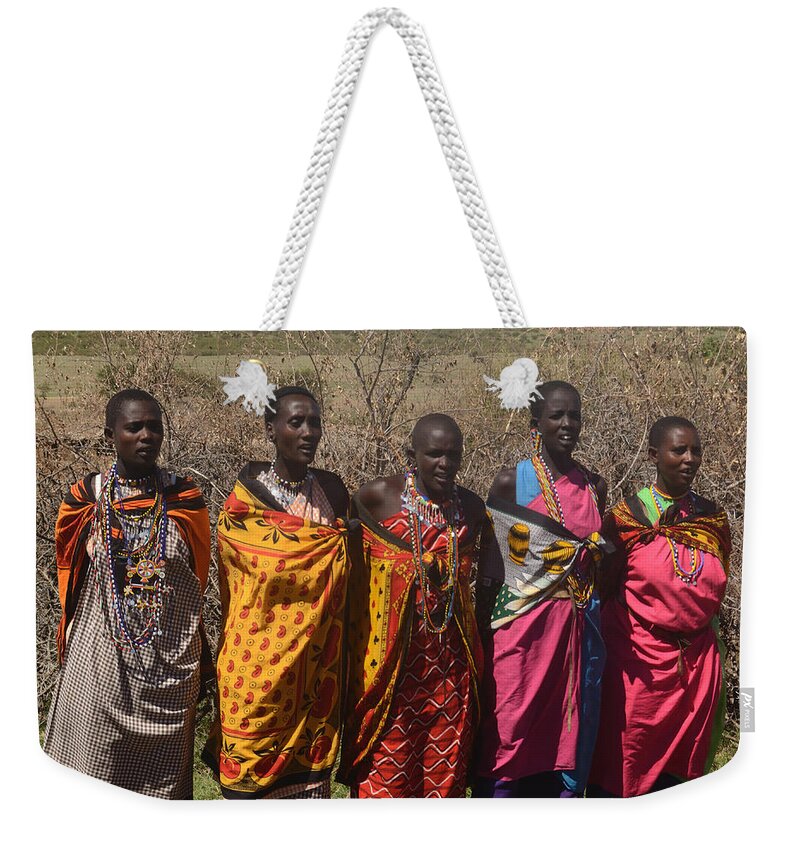 Colorful Weekender Tote Bag featuring the photograph Masai Women Chorus by Tom Wurl