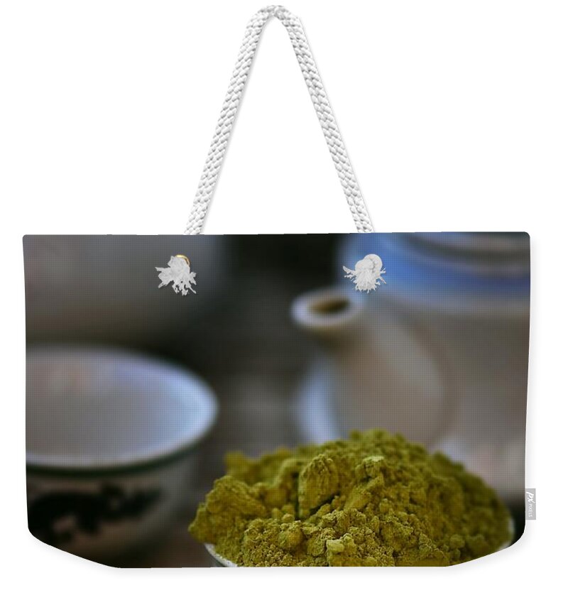 Teapot Weekender Tote Bag featuring the photograph Matcha by Zoryana Ivchenko