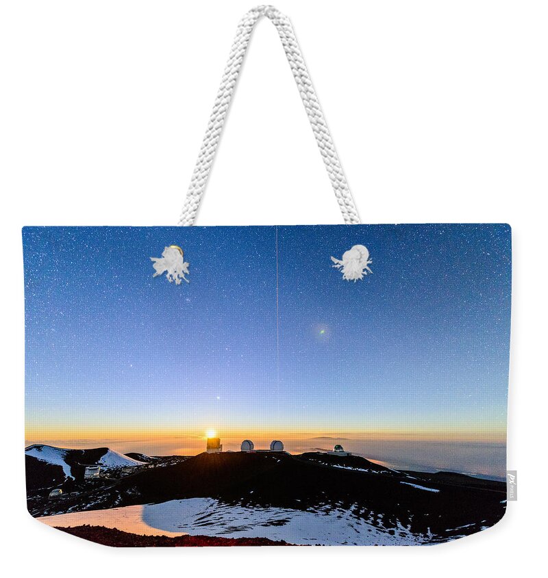 Big Island Weekender Tote Bag featuring the photograph Mauna Kea Moonset 1 by Jason Chu