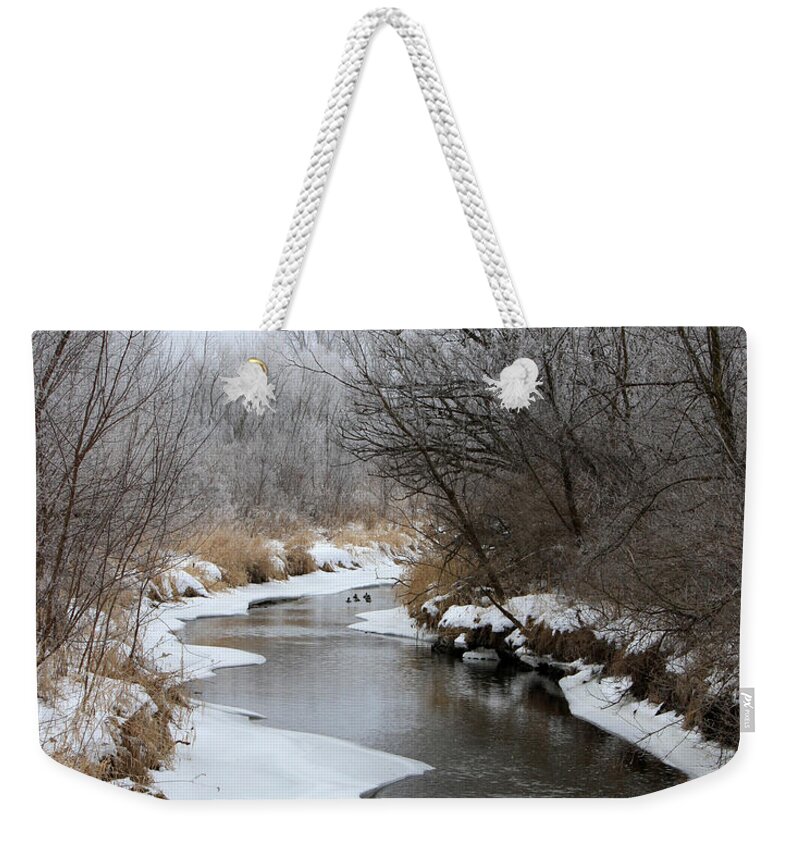 Winter Weekender Tote Bag featuring the photograph Meandering Geese by Debbie Hart