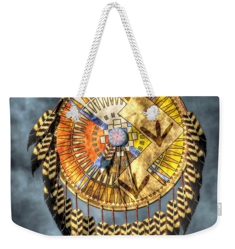 Native American Shield Weekender Tote Bag featuring the digital art Medicine Shield by Daniel Eskridge