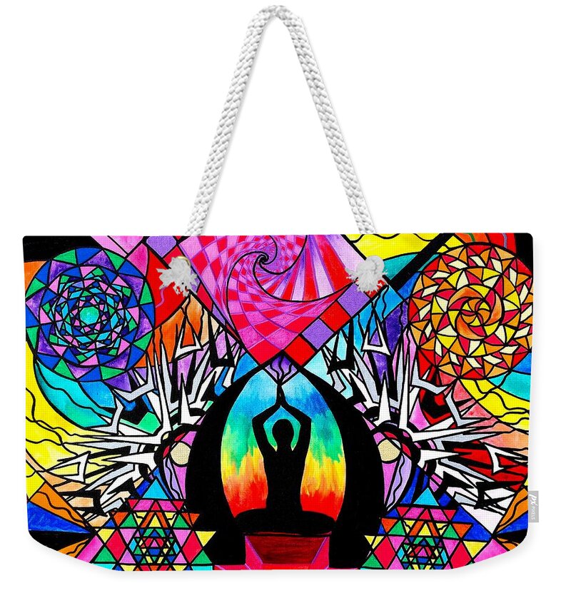 Vibration Weekender Tote Bag featuring the painting Meditation Aid by Teal Eye Print Store