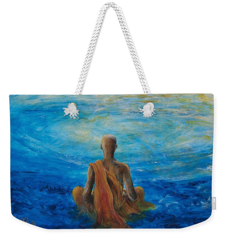 Monk Weekender Tote Bag featuring the painting Meditation by Nik Helbig