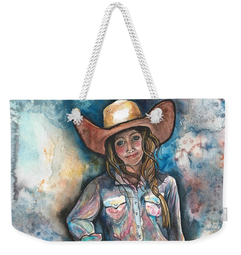 Watercolor Weekender Tote Bag featuring the painting Little Britches by Kim Whitton