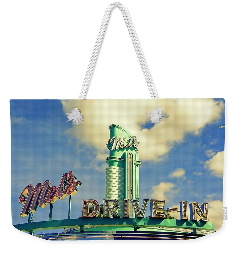 Mels Drive In Weekender Tote Bag featuring the photograph Mel's by Laurie Perry