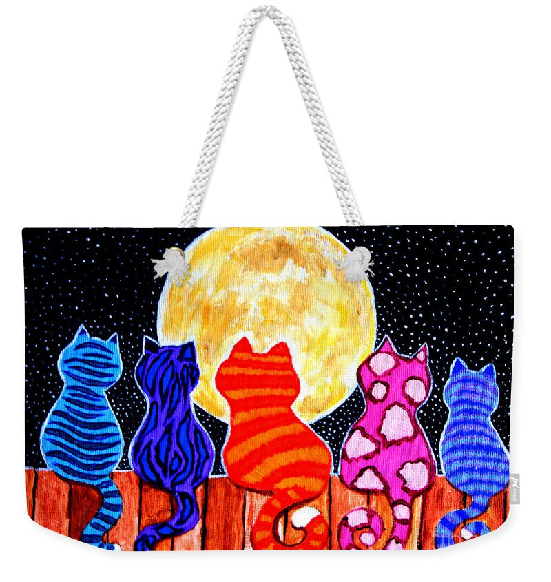 Cats Weekender Tote Bag featuring the painting Meowing at Midnight by Nick Gustafson
