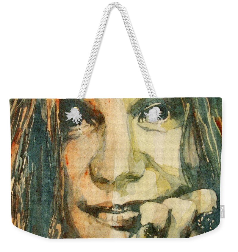 Janis Joplin Weekender Tote Bag featuring the painting Mercedes Benz by Paul Lovering