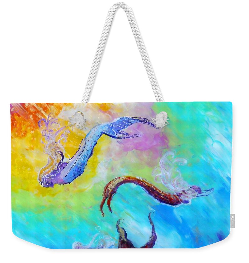 Mermaid Weekender Tote Bag featuring the painting Mermaids by Marionette Taboniar