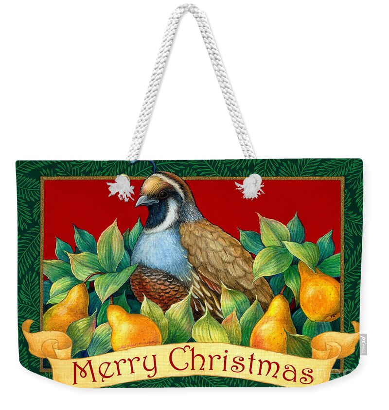 Partridge Weekender Tote Bag featuring the painting Merry Christmas Partridge by Randy Wollenmann
